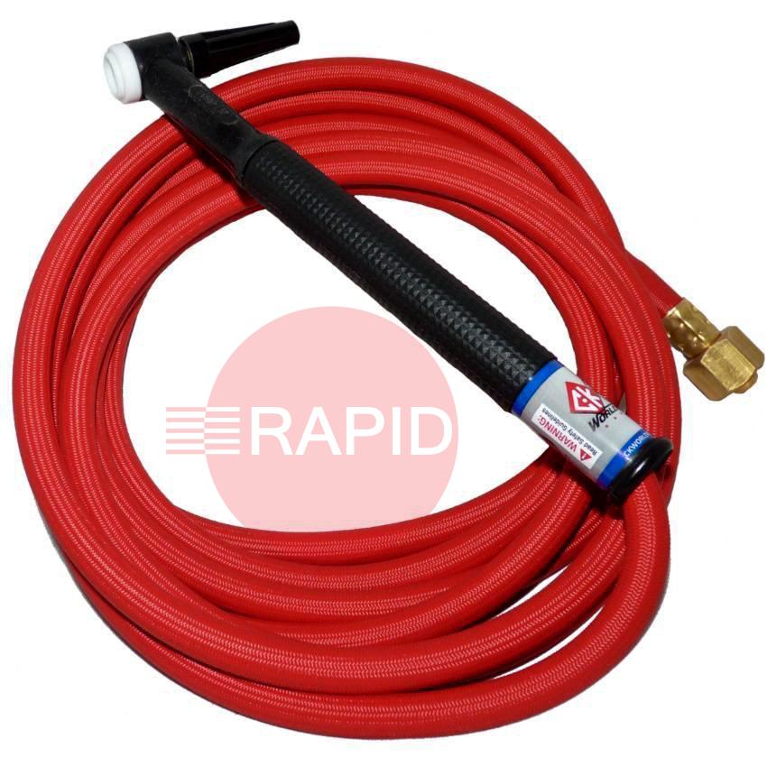 CK-CK912RSFRG  CK9 Gas Cooled TIG Torch with 1pc 4m Superflex Cable, G3/8 Machine Connection, 125 Amps @100% Duty Cycle.