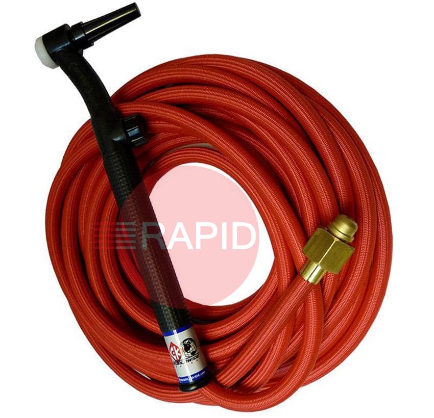 CK-CK9V12RSFFX  CK9V 2 Series 4m Gas Cooled TIG Torch With 1pc Superflex Cable, Flex Head & Gas Valve, G3/8 Machine Connection, 125 Amps @100% Duty Cycle.